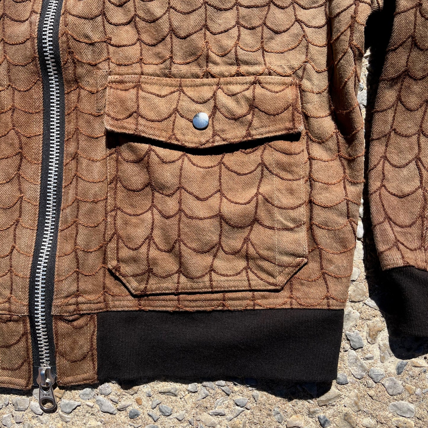 Infrequent Flyer Jacket Lined - Persimmon 12oz Fishnet Brown Chainstitch Denim