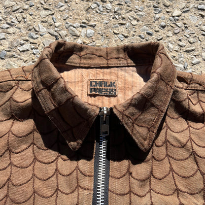 Infrequent Flyer Jacket Lined - Persimmon 12oz Fishnet Brown Chainstitch Denim