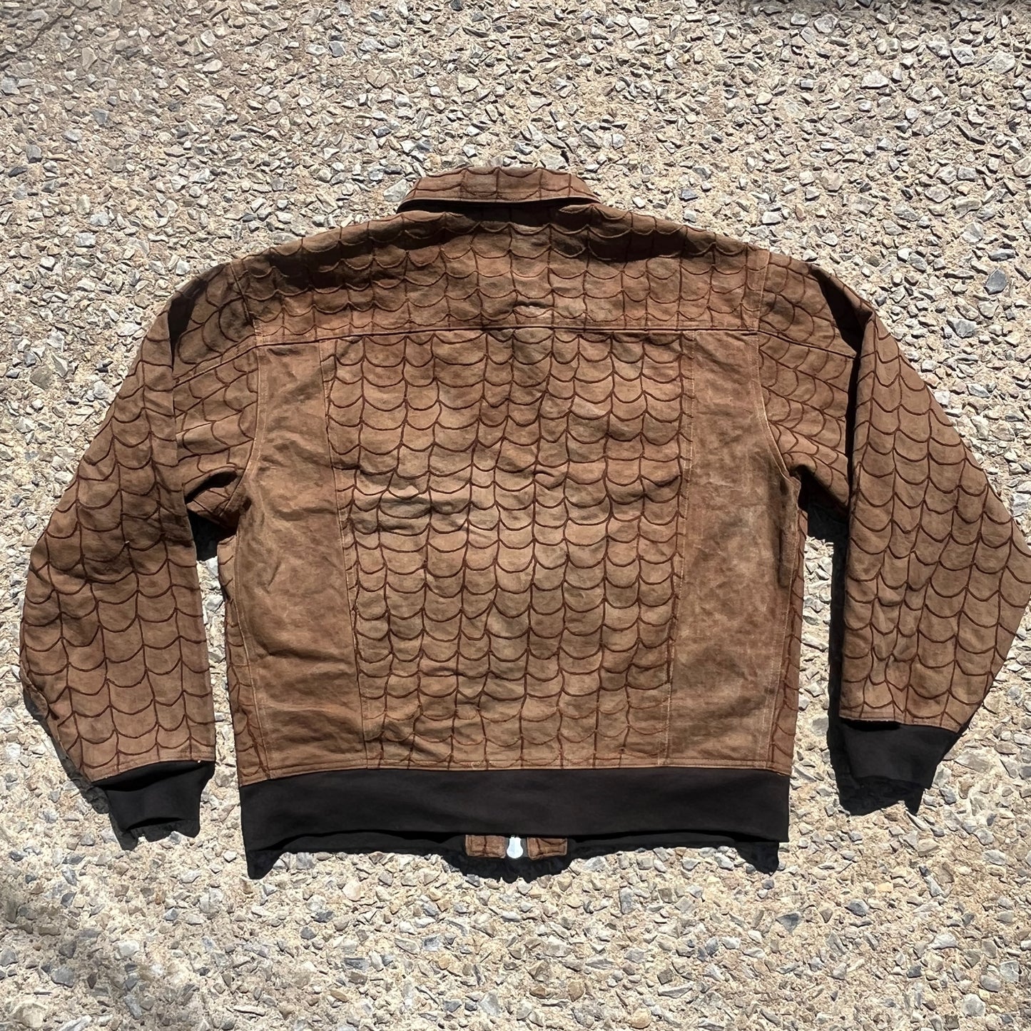 Infrequent Flyer Jacket Lined - Persimmon 12oz Fishnet Brown Chainstitch Denim