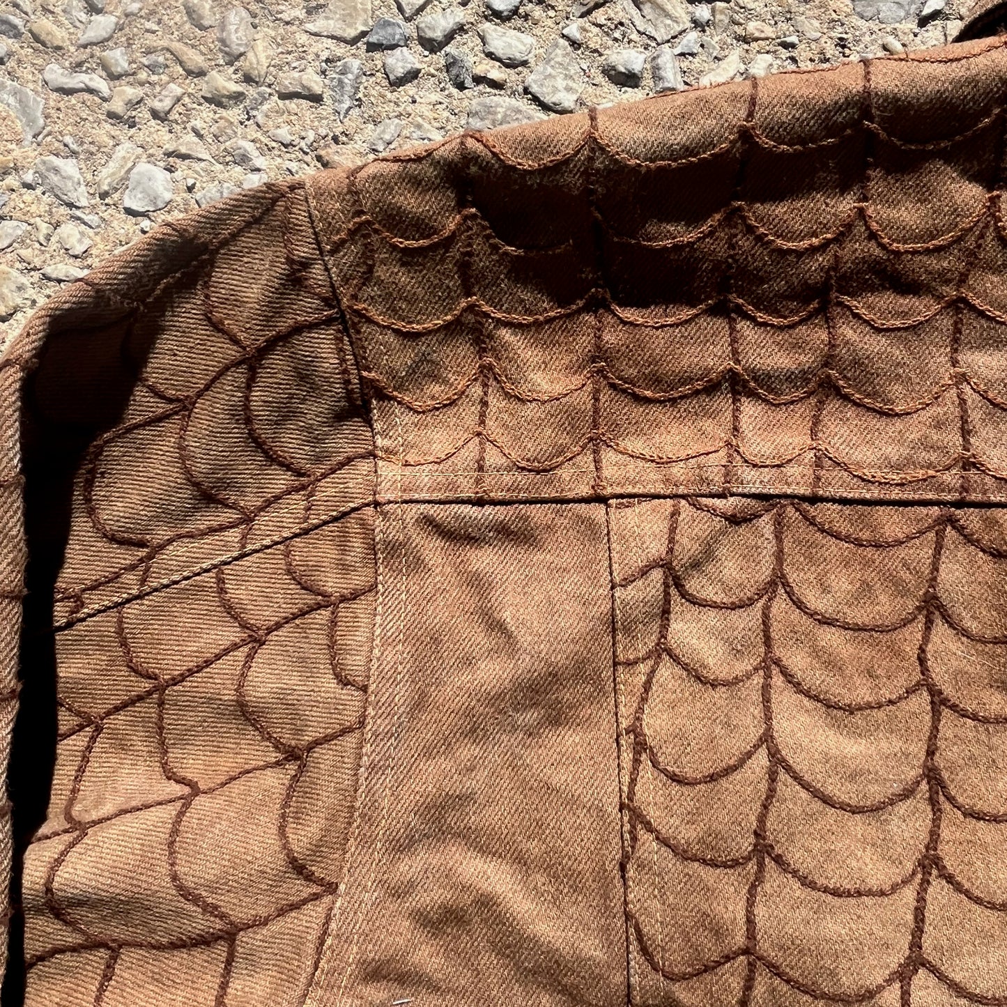 Infrequent Flyer Jacket Lined - Persimmon 12oz Fishnet Brown Chainstitch Denim