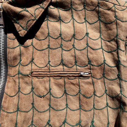 Infrequent Flyer Jacket Lined - Persimmon 12oz Fishnet Green Chainstitch Denim