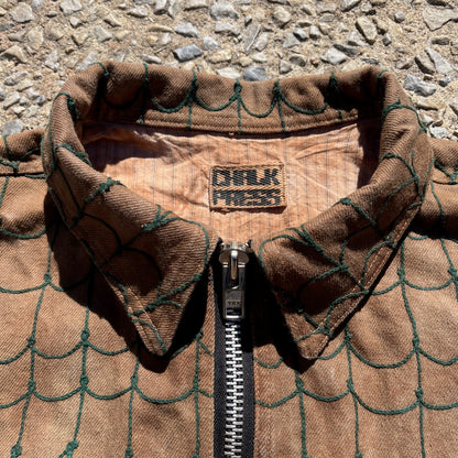 Infrequent Flyer Jacket Lined - Persimmon 12oz Fishnet Green Chainstitch Denim