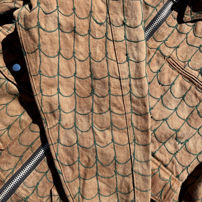 Infrequent Flyer Jacket Lined - Persimmon 12oz Fishnet Green Chainstitch Denim