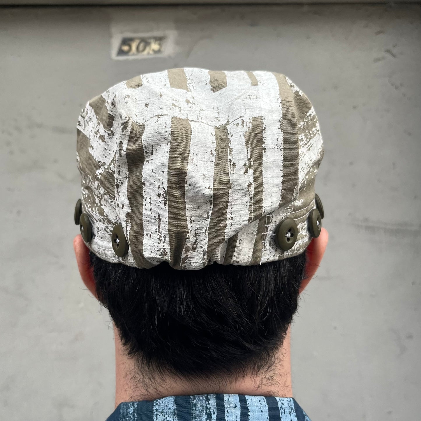 Pleated Mechanics Cap - Striped Cotton Ripstop