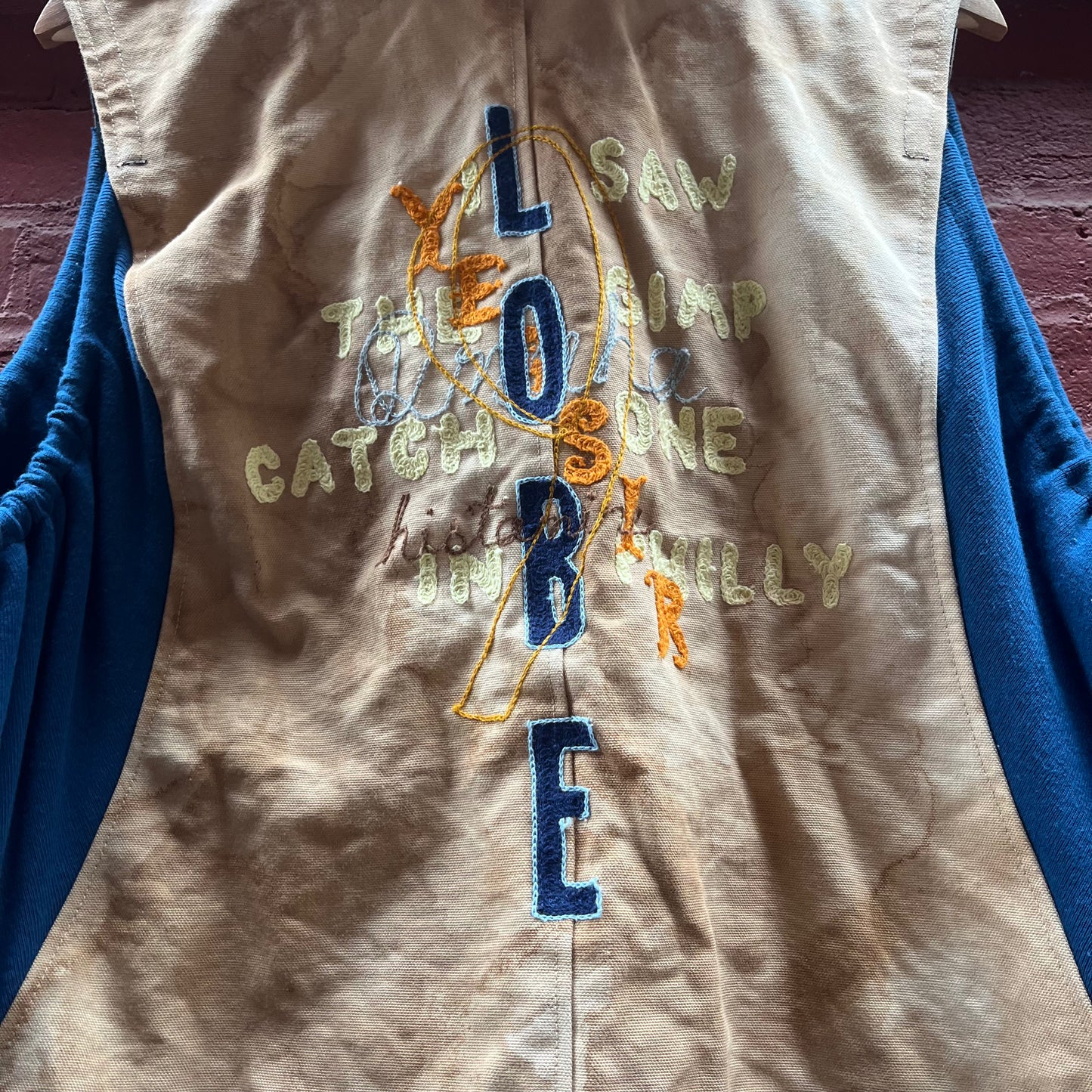 Synch Vest - Persimmon Canvas With Chainstitch Text Smear #2