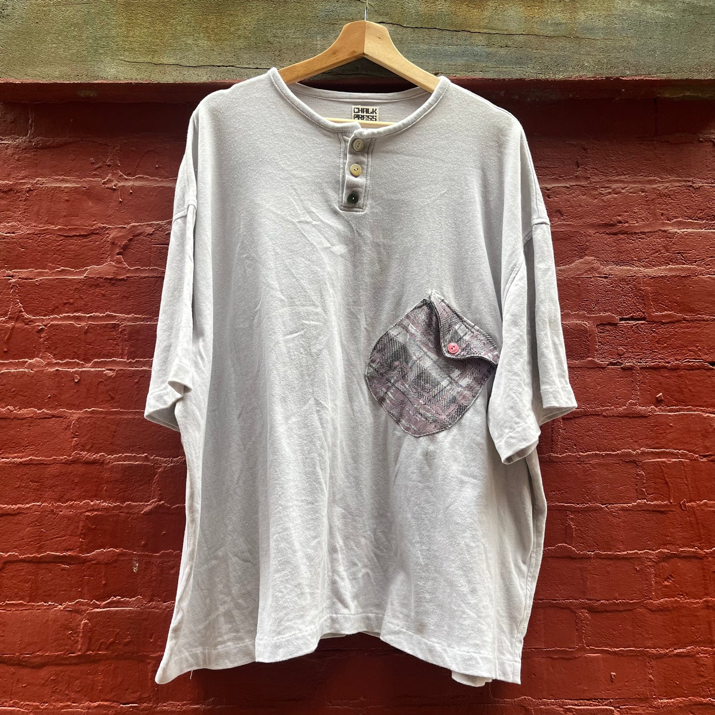 Wonky Pocket Gigantic Henley T-Shirt - Acorn + Rust