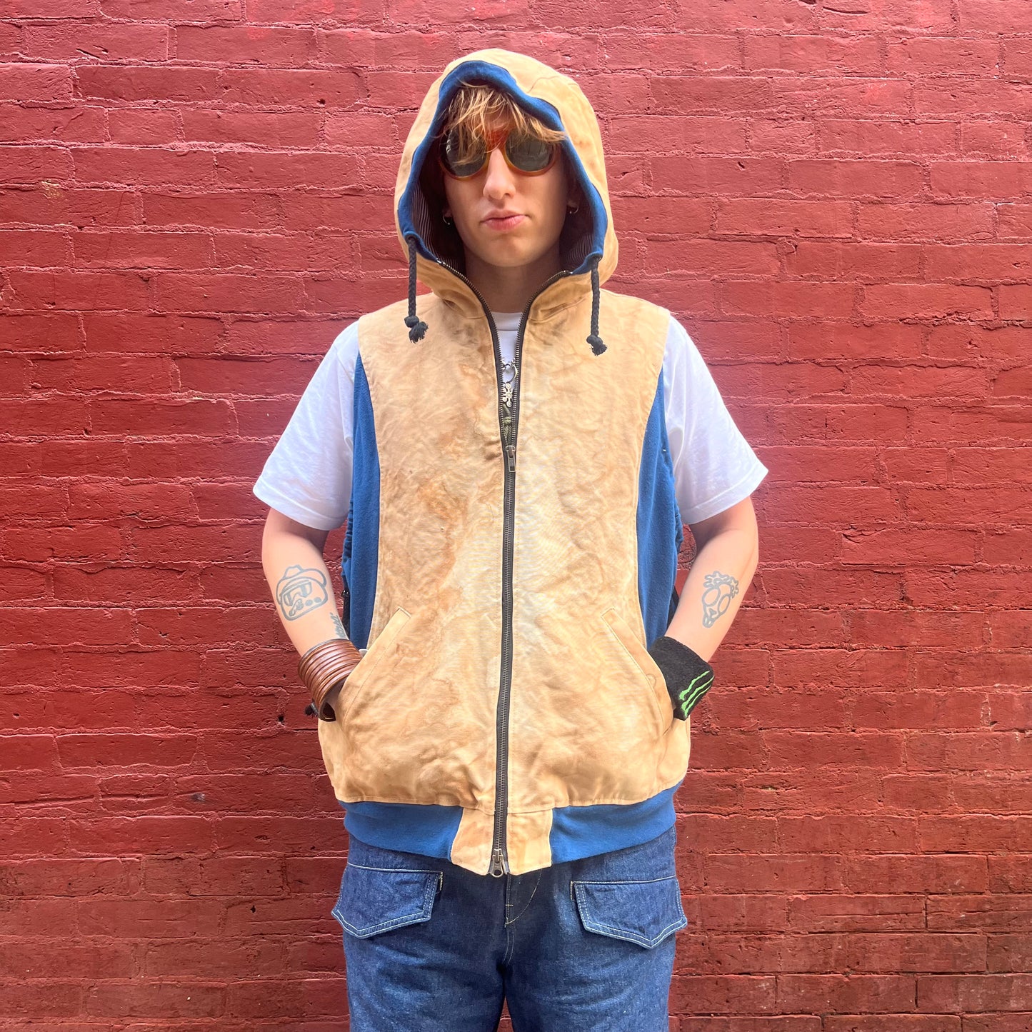 Synch Vest - Persimmon Canvas With Chainstitch Text Smear #2