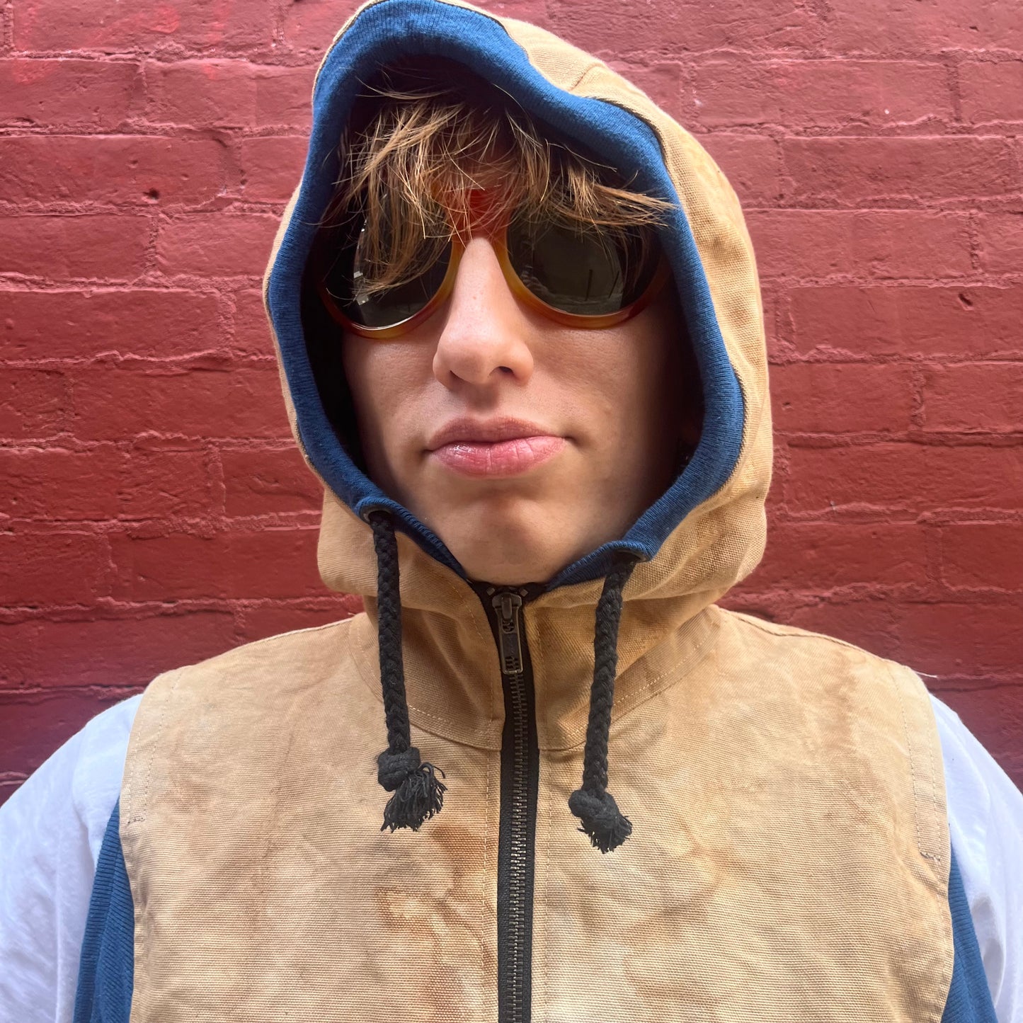 Synch Vest - Persimmon Canvas With Chainstitch Text Smear #2