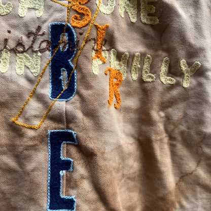 Synch Vest - Persimmon Canvas With Chainstitch Text Smear #2