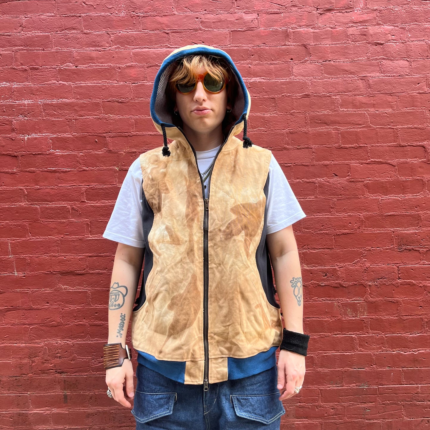 Synch Vest - Persimmon Canvas With Chainstitch Text Smear #1