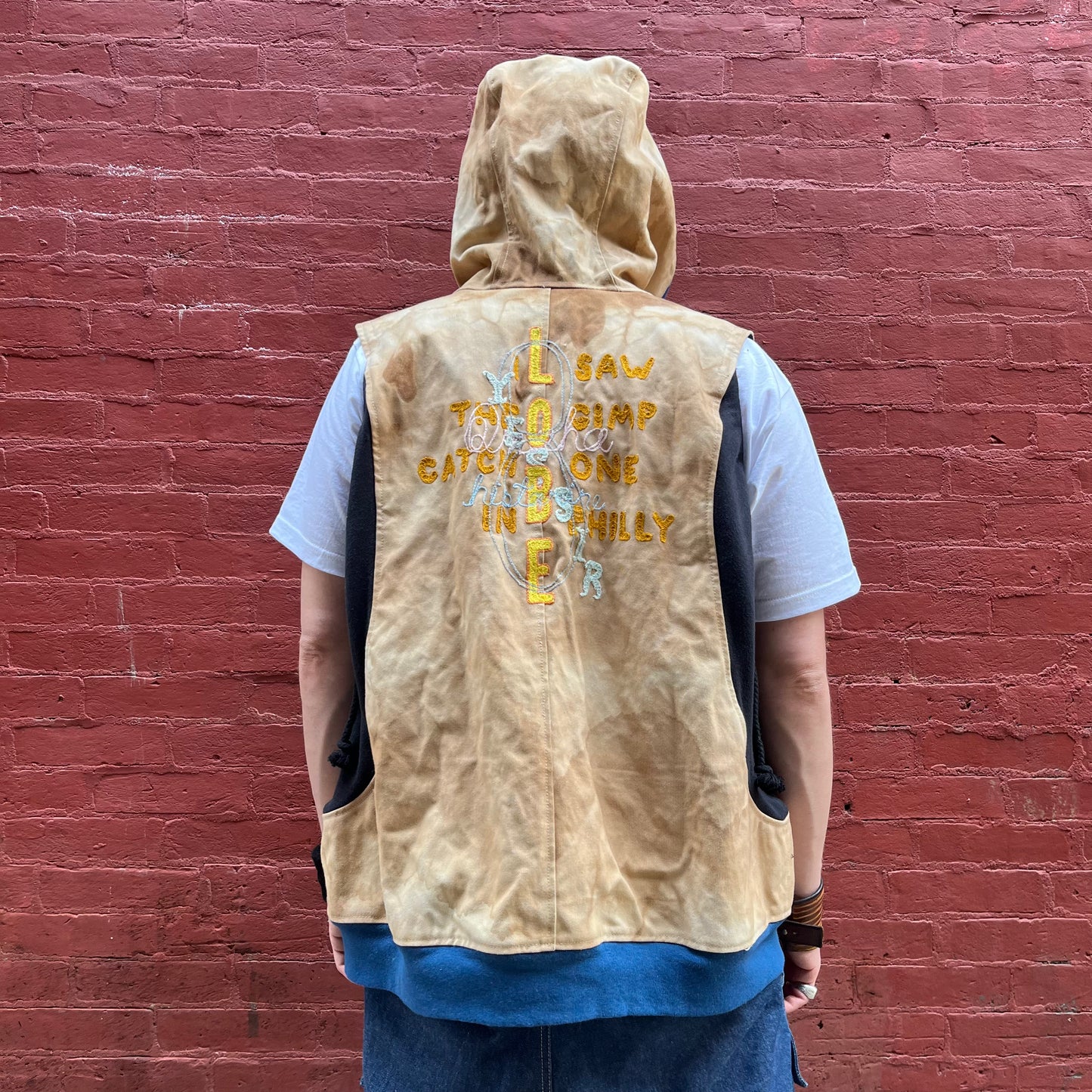 Synch Vest - Persimmon Canvas With Chainstitch Text Smear #1