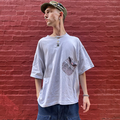 Wonky Pocket Gigantic Henley T-Shirt - Acorn + Rust