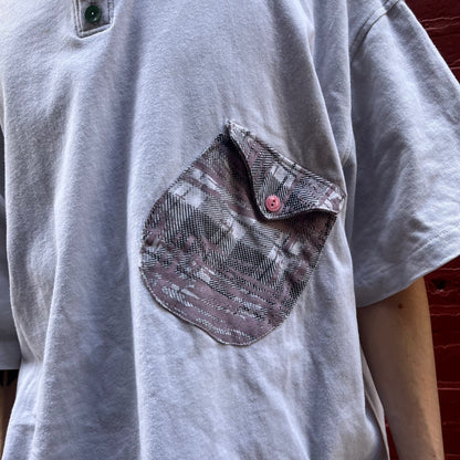 Wonky Pocket Gigantic Henley T-Shirt - Acorn + Rust