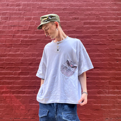 Wonky Pocket Gigantic Henley T-Shirt - Acorn + Rust