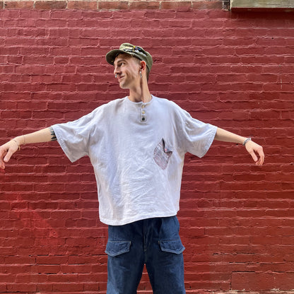 Wonky Pocket Gigantic Henley T-Shirt - Acorn + Rust