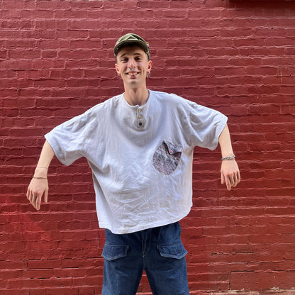 Wonky Pocket Gigantic Henley T-Shirt - Acorn + Rust