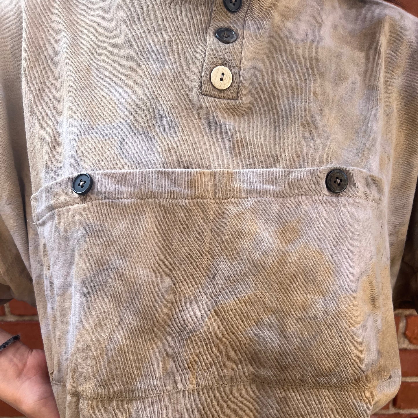 2 Pocket WIDE Henley Tee - Avocado & Rust Swirl