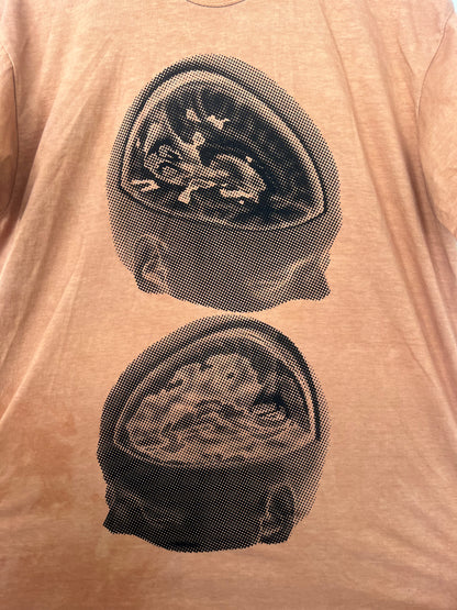 Drained Minds Brain Print T Shirt - Terracotta
