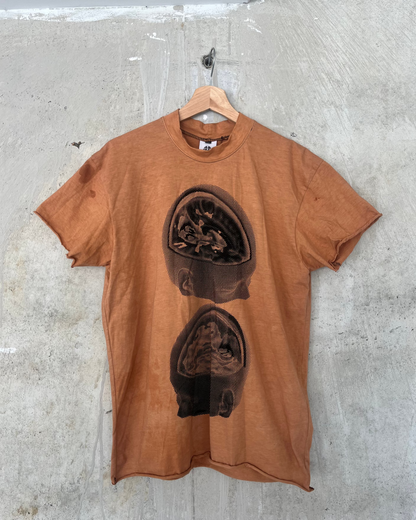 Drained Minds Brain Print T Shirt - Terracotta