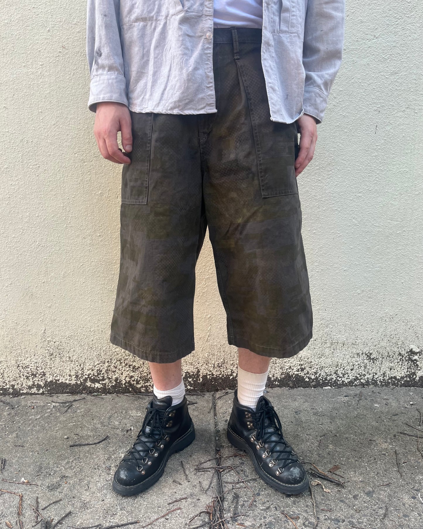 Long Shorts - Black Tea & Rust Dyed 2 Layer Digi-Camo Cotton Ripstop