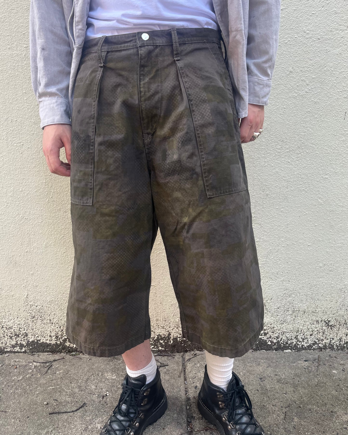 Long Shorts - Black Tea & Rust Dyed 2 Layer Digi-Camo Cotton Ripstop