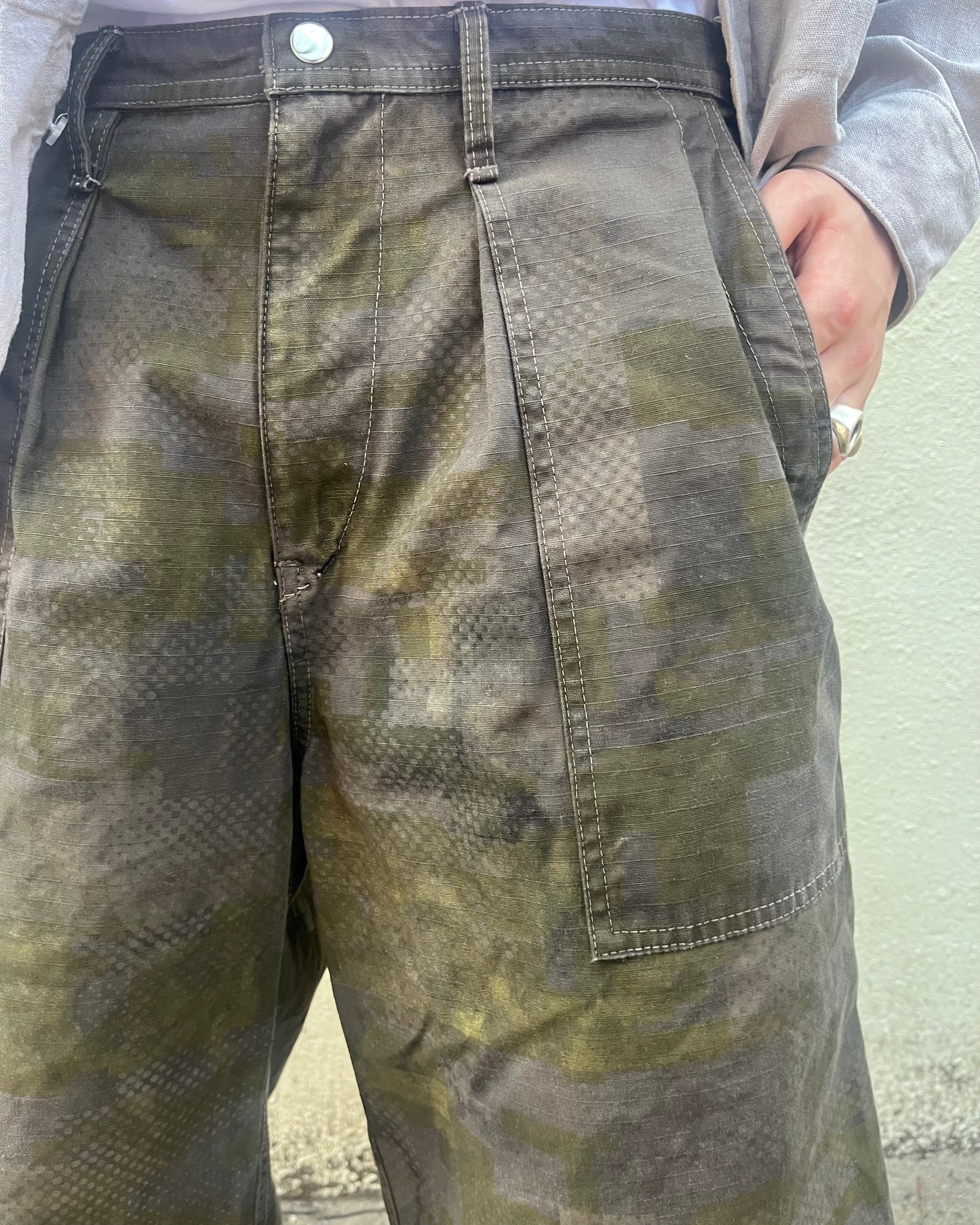 Long Shorts - Black Tea & Rust Dyed 2 Layer Digi-Camo Cotton Ripstop