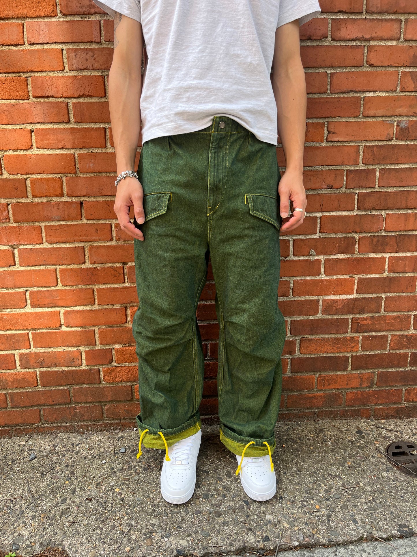 Utility Thwocket Pants - Green Turmeric Denim
