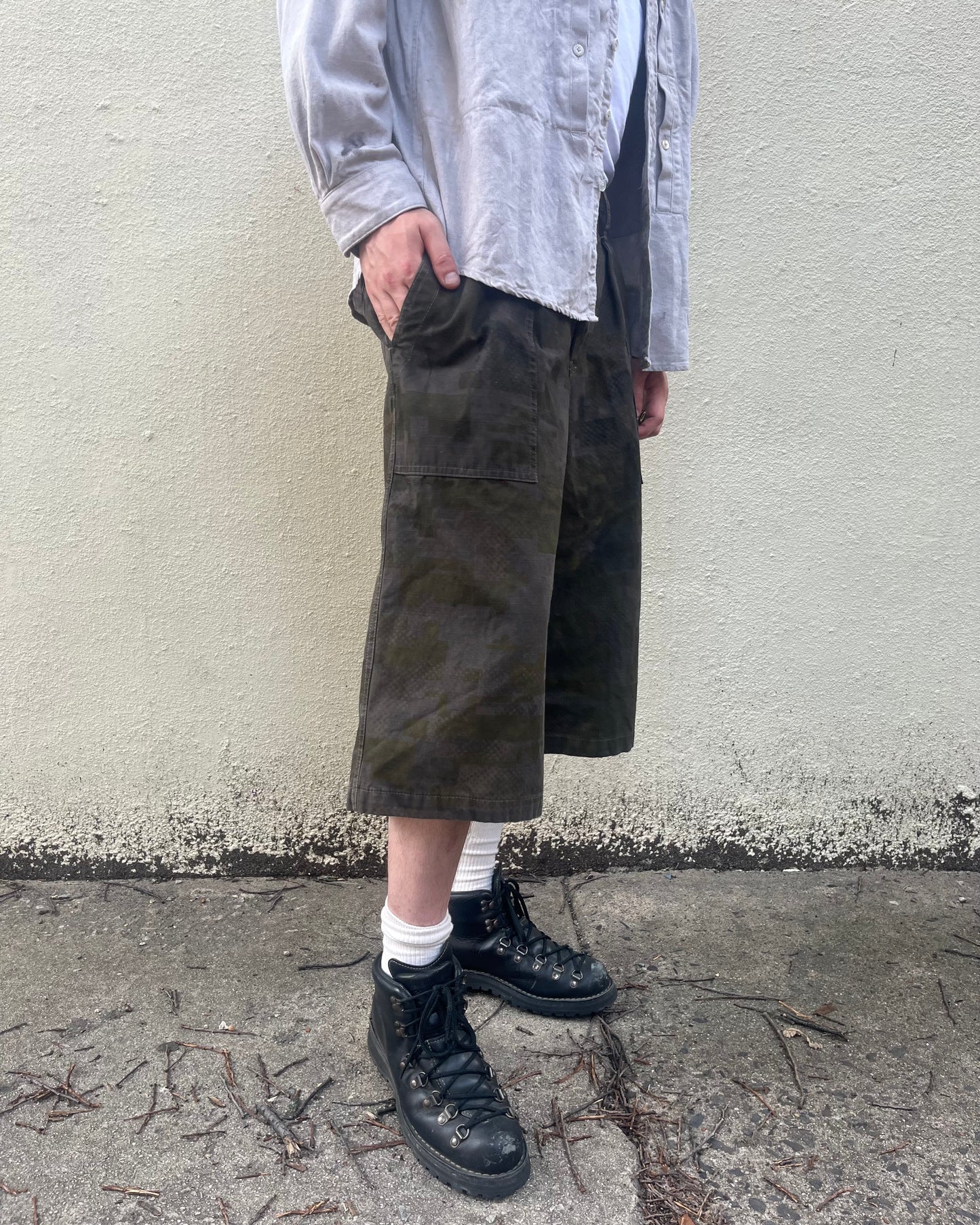 Long Shorts - Black Tea & Rust Dyed 2 Layer Digi-Camo Cotton Ripstop