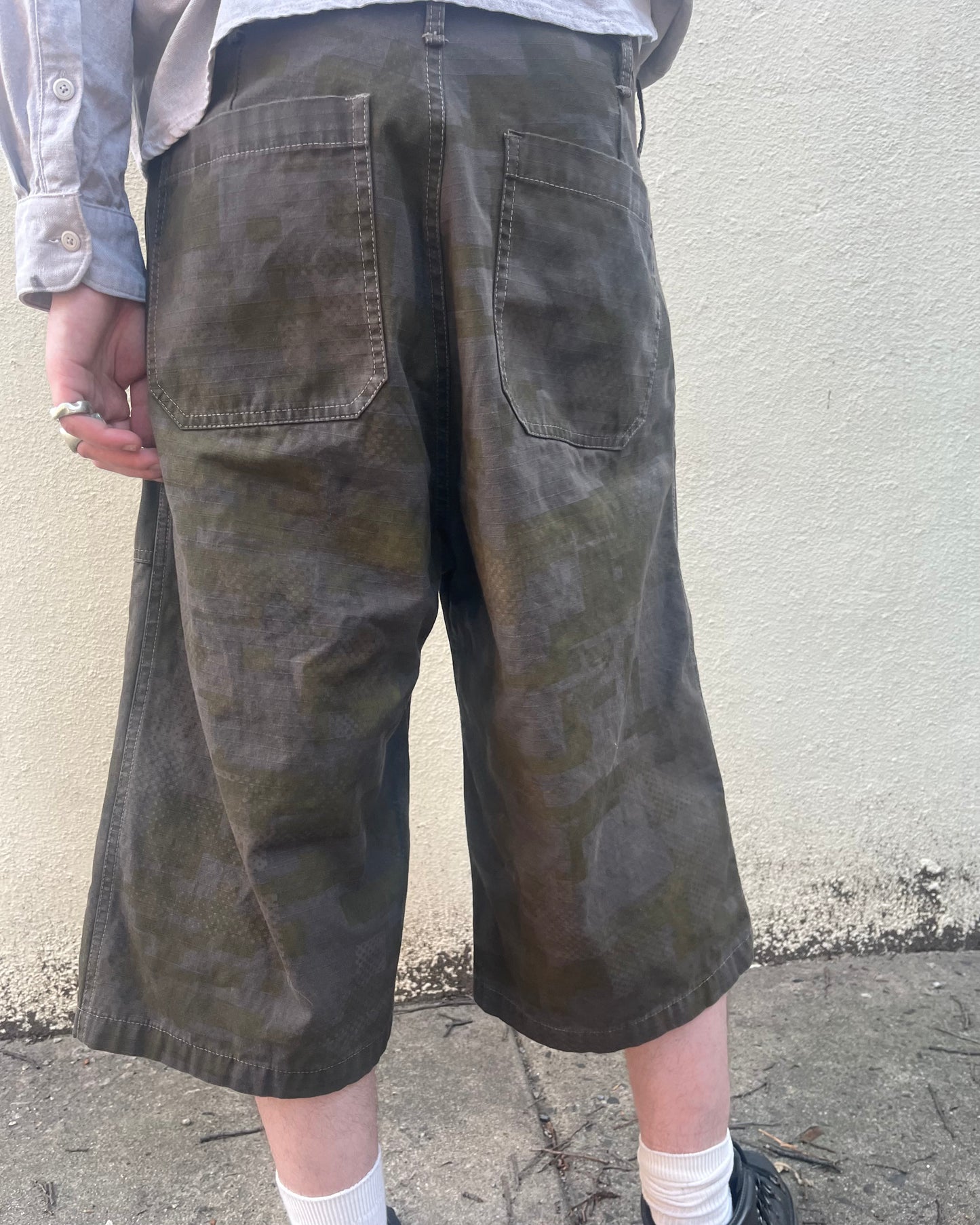 Long Shorts - Black Tea & Rust Dyed 2 Layer Digi-Camo Cotton Ripstop