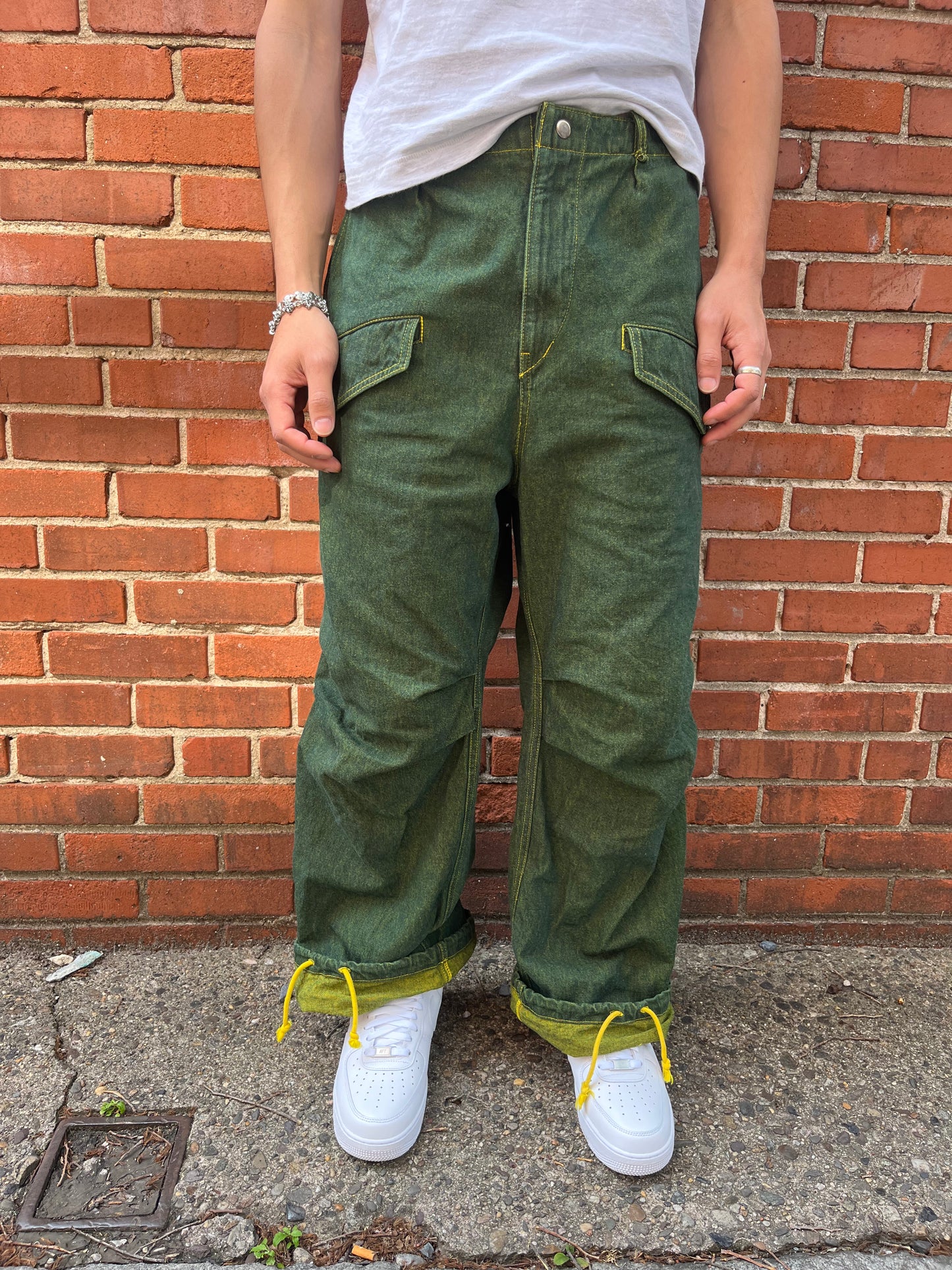 Utility Thwocket Pants - Green Turmeric Denim