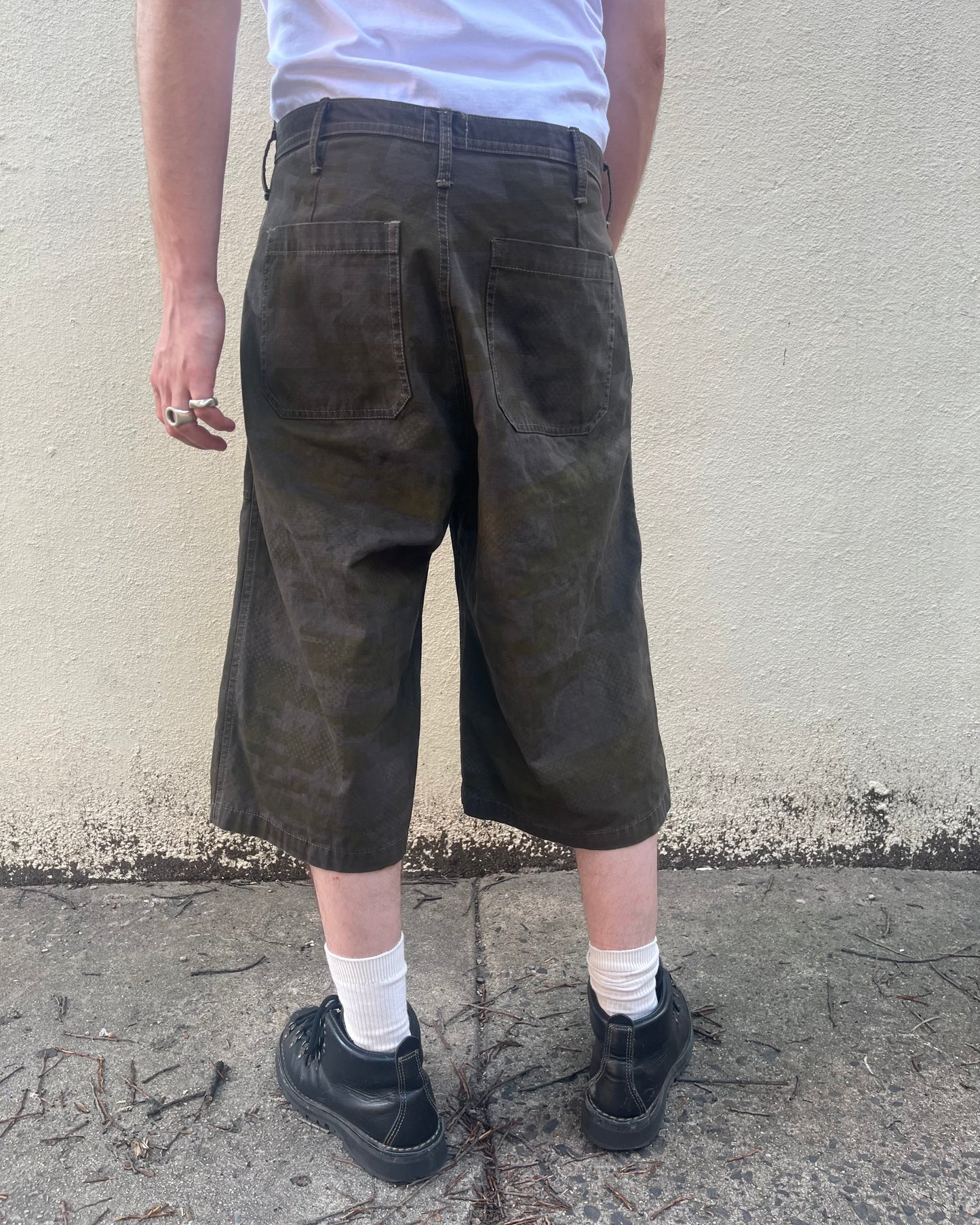 Long Shorts - Black Tea & Rust Dyed 2 Layer Digi-Camo Cotton Ripstop