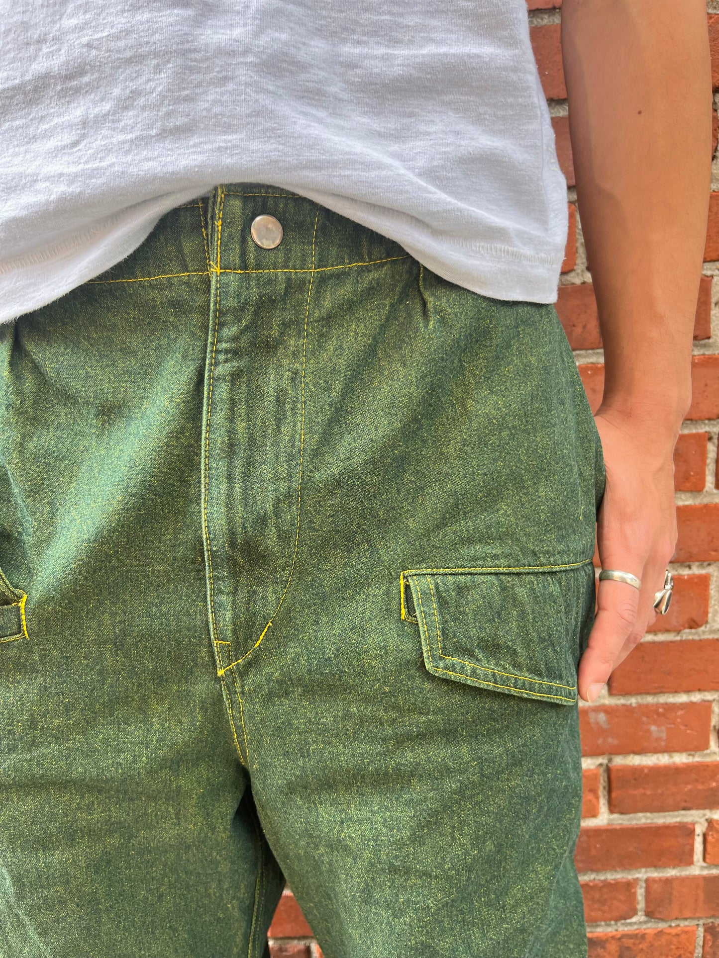 Utility Thwocket Pants - Green Turmeric Denim