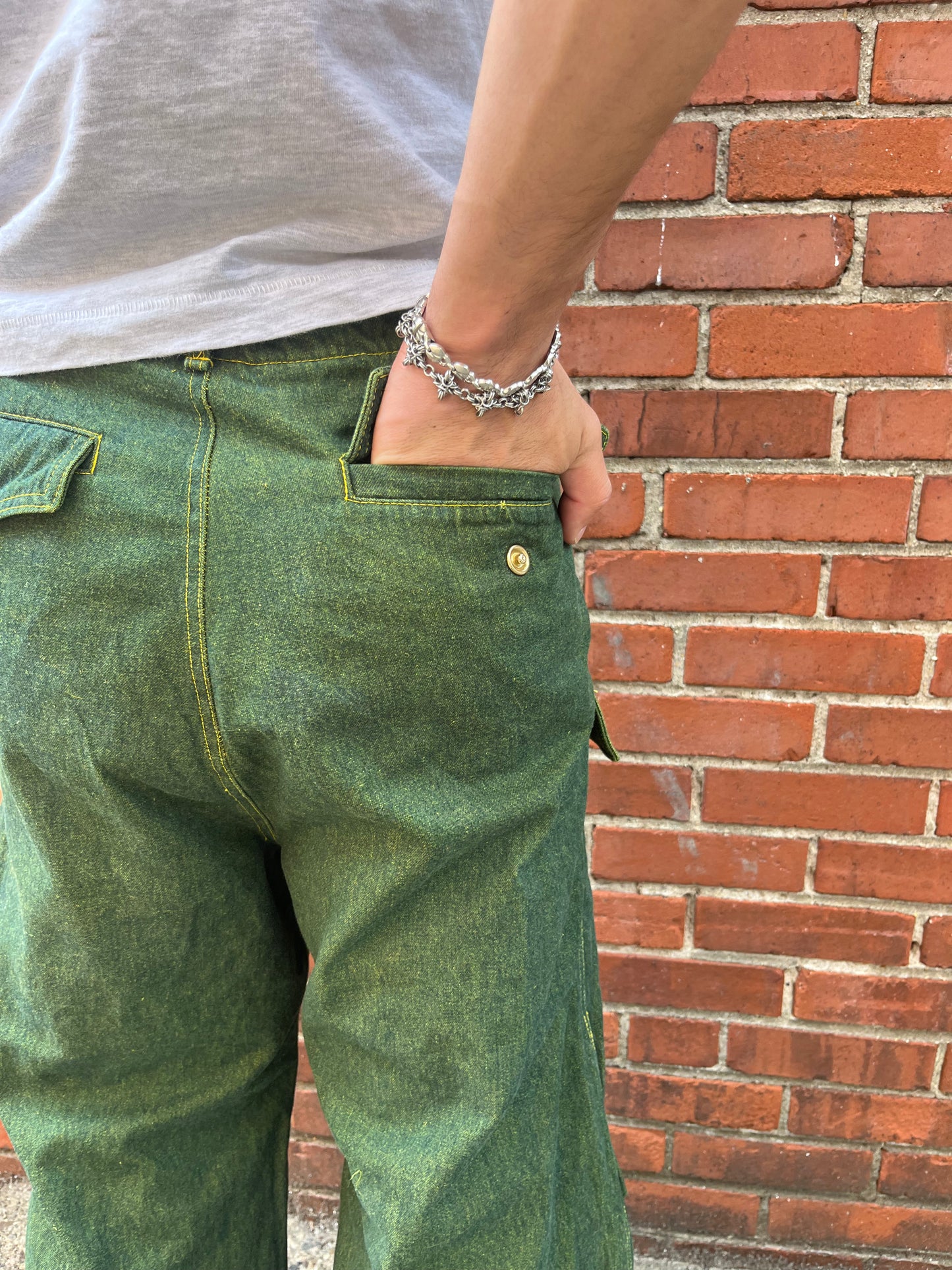 Utility Thwocket Pants - Green Turmeric Denim