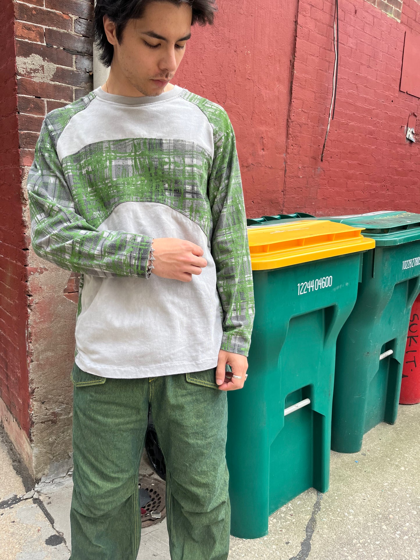 Paneled Raglan Long Sleeve Tee - Acorn + Rust 2 Layer Crazy Plaid