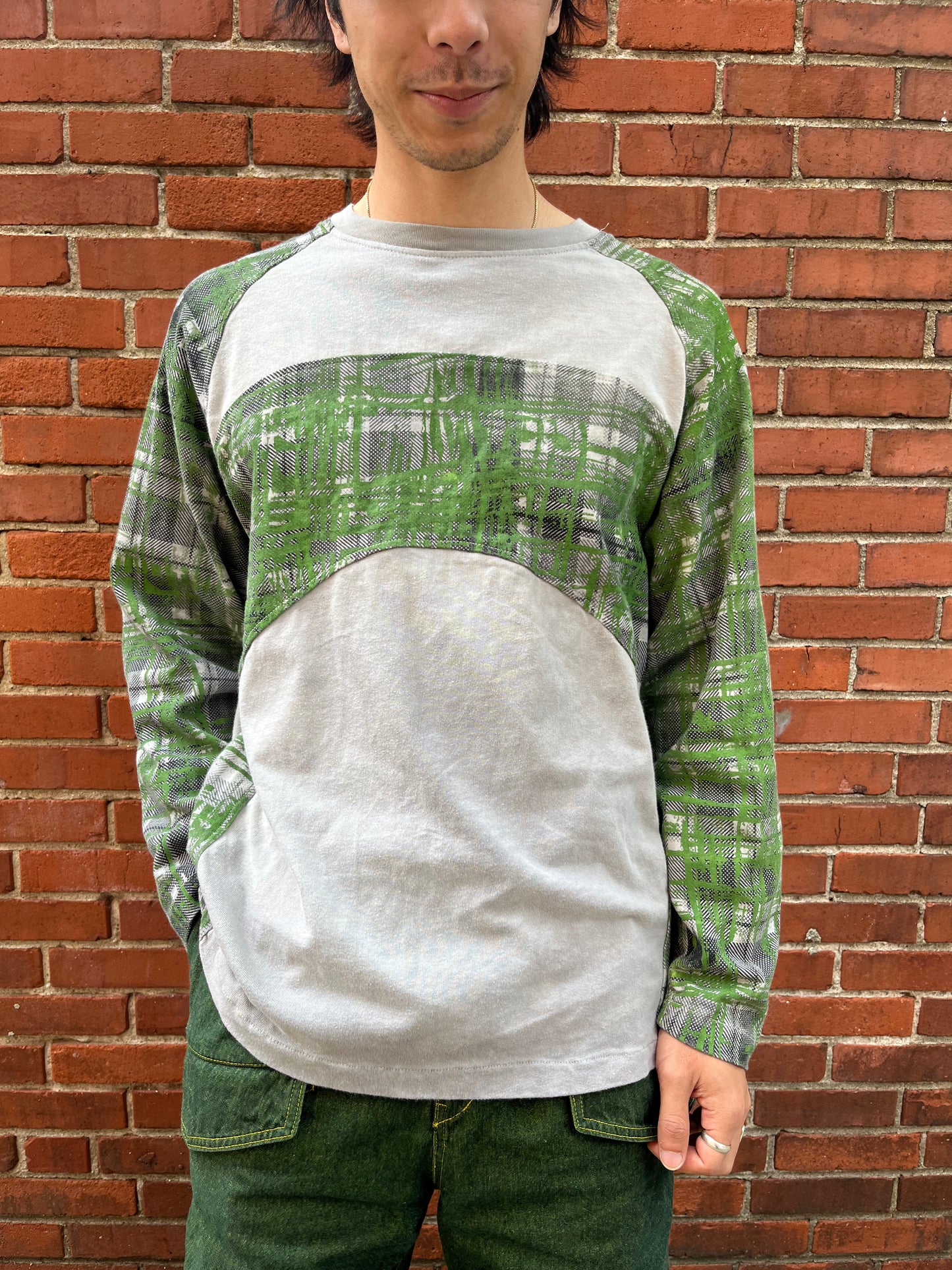 Paneled Raglan Long Sleeve Tee - Acorn + Rust 2 Layer Crazy Plaid