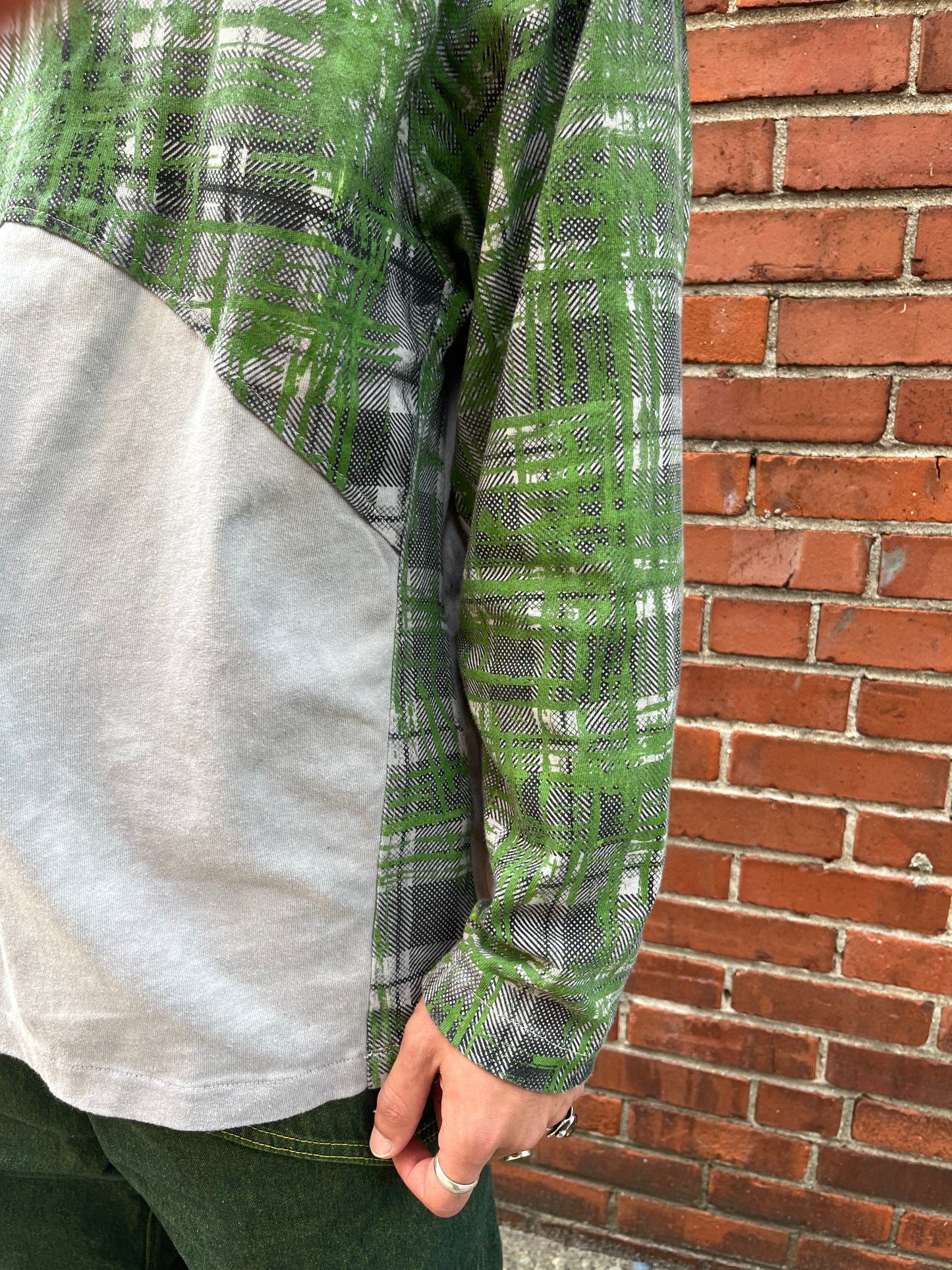 Paneled Raglan Long Sleeve Tee - Acorn + Rust 2 Layer Crazy Plaid