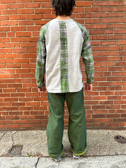 Paneled Raglan Long Sleeve Tee - Acorn + Rust 2 Layer Crazy Plaid