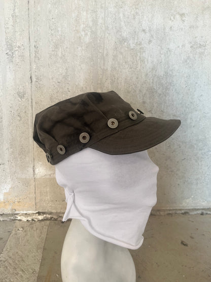 Pleated Mechanics Cap - Black Tea + Rust Dyed cotton Ripstop
