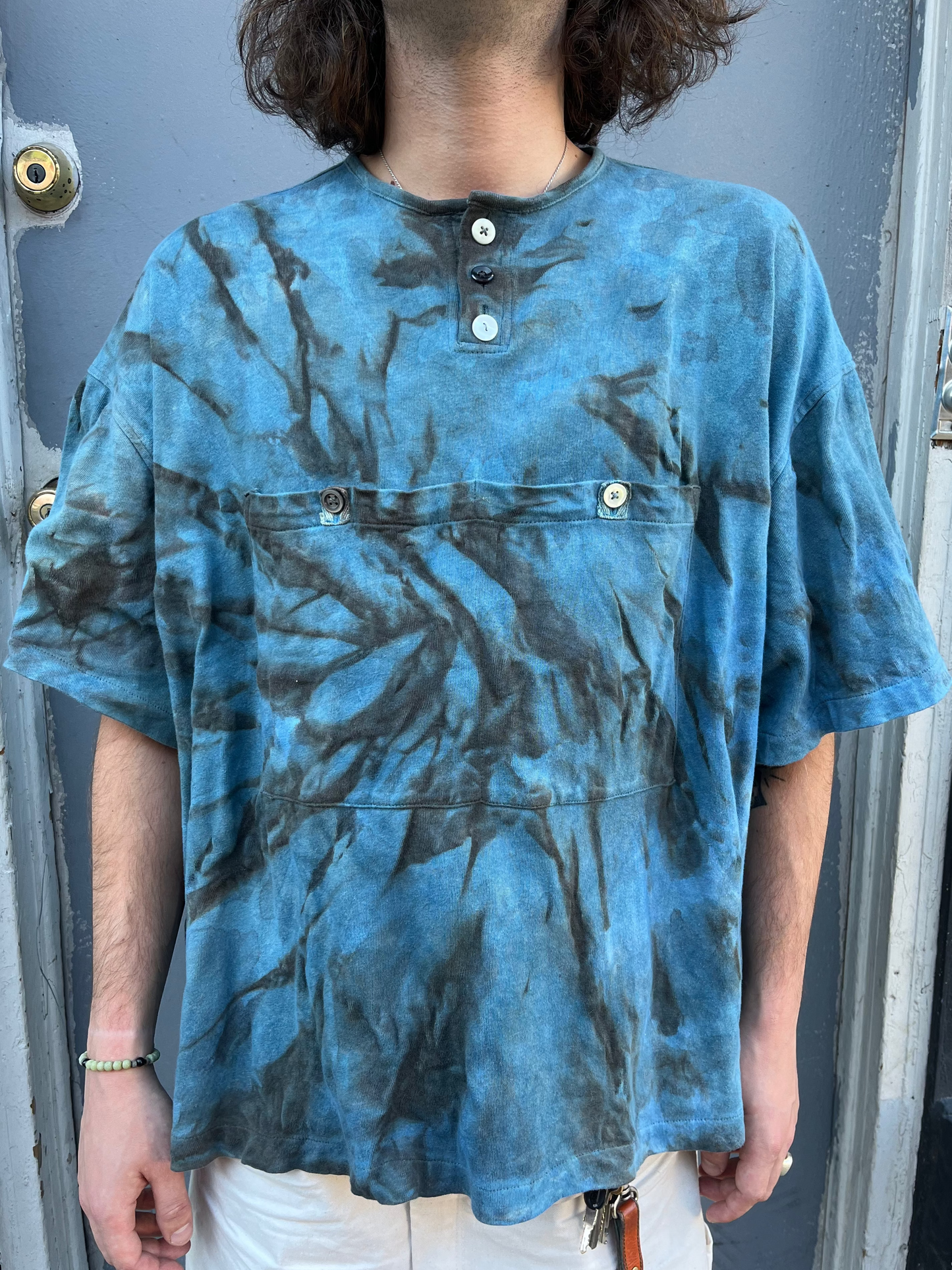 2 Pocket GIGANTIC Henley Tee - Indigo & Persimmon Swirl