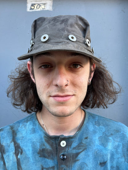 Pleated Mechanics Cap - Black Tea + Rust Dyed cotton Ripstop