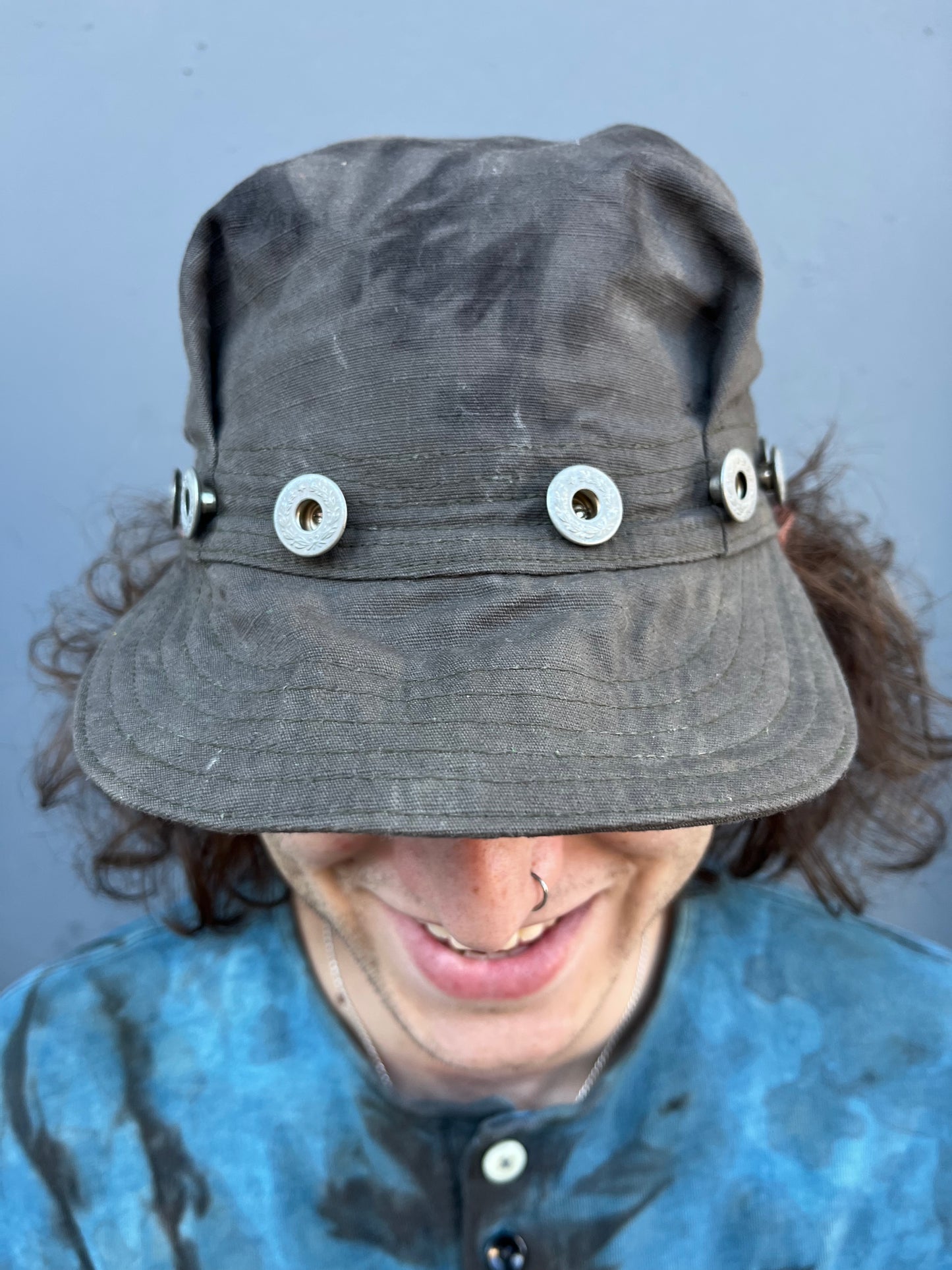 Pleated Mechanics Cap - Black Tea + Rust Dyed cotton Ripstop