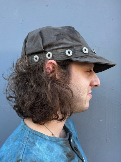 Pleated Mechanics Cap - Black Tea + Rust Dyed cotton Ripstop