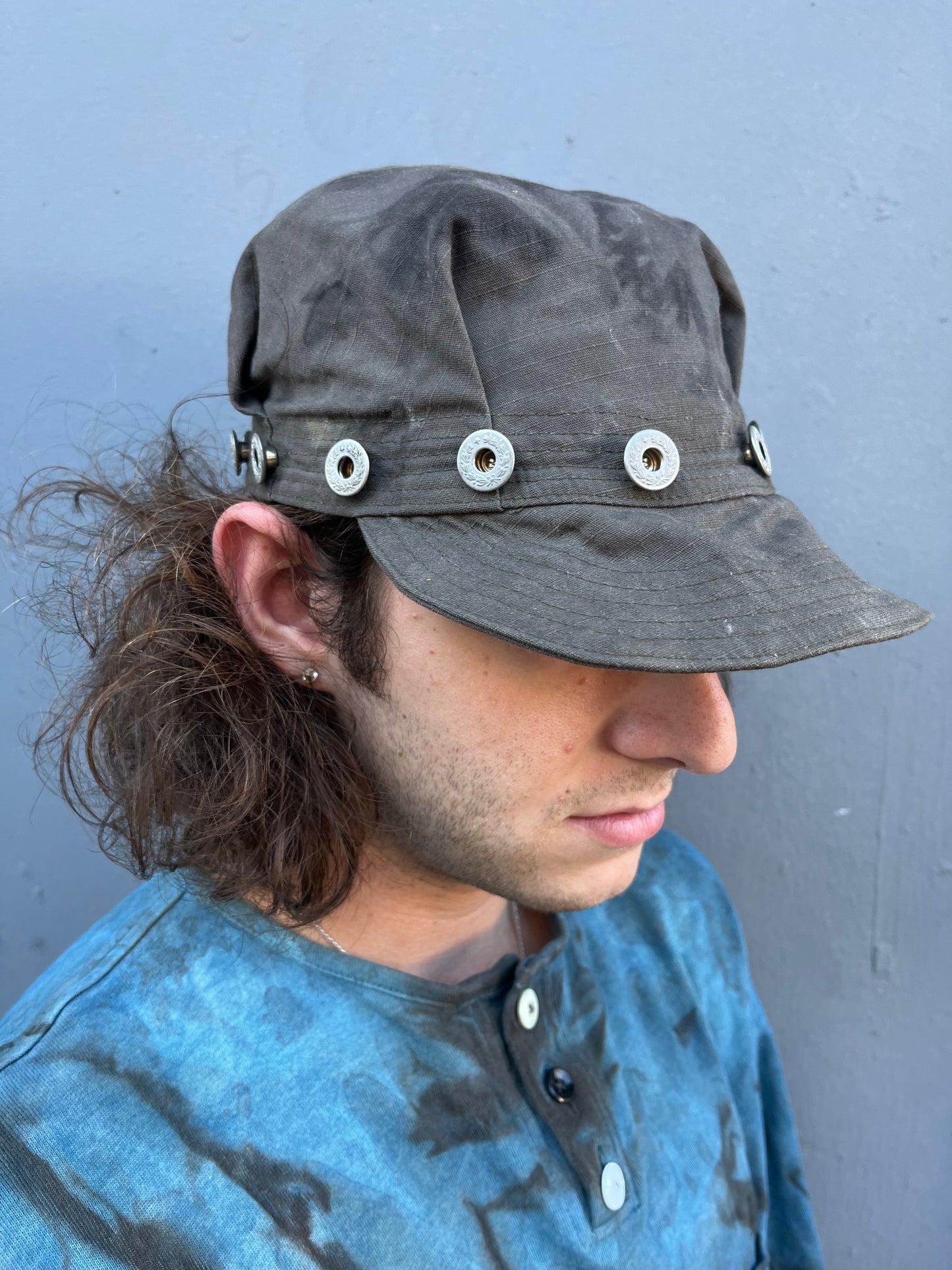 Pleated Mechanics Cap - Black Tea + Rust Dyed cotton Ripstop