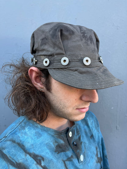 Pleated Mechanics Cap - Black Tea + Rust Dyed cotton Ripstop