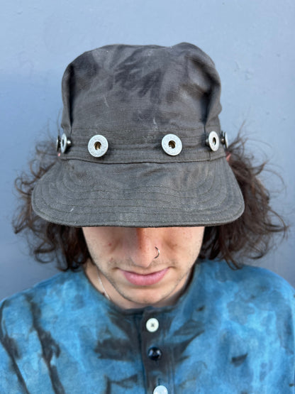 Pleated Mechanics Cap - Black Tea + Rust Dyed cotton Ripstop