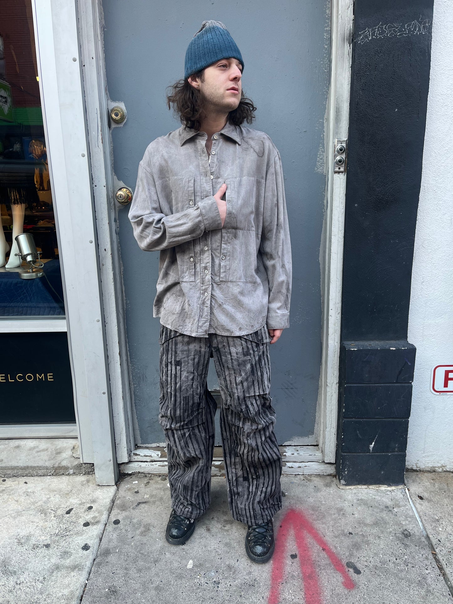 Utility Thwocket Pants - Acorn + Rust Dyed Stripe Denim