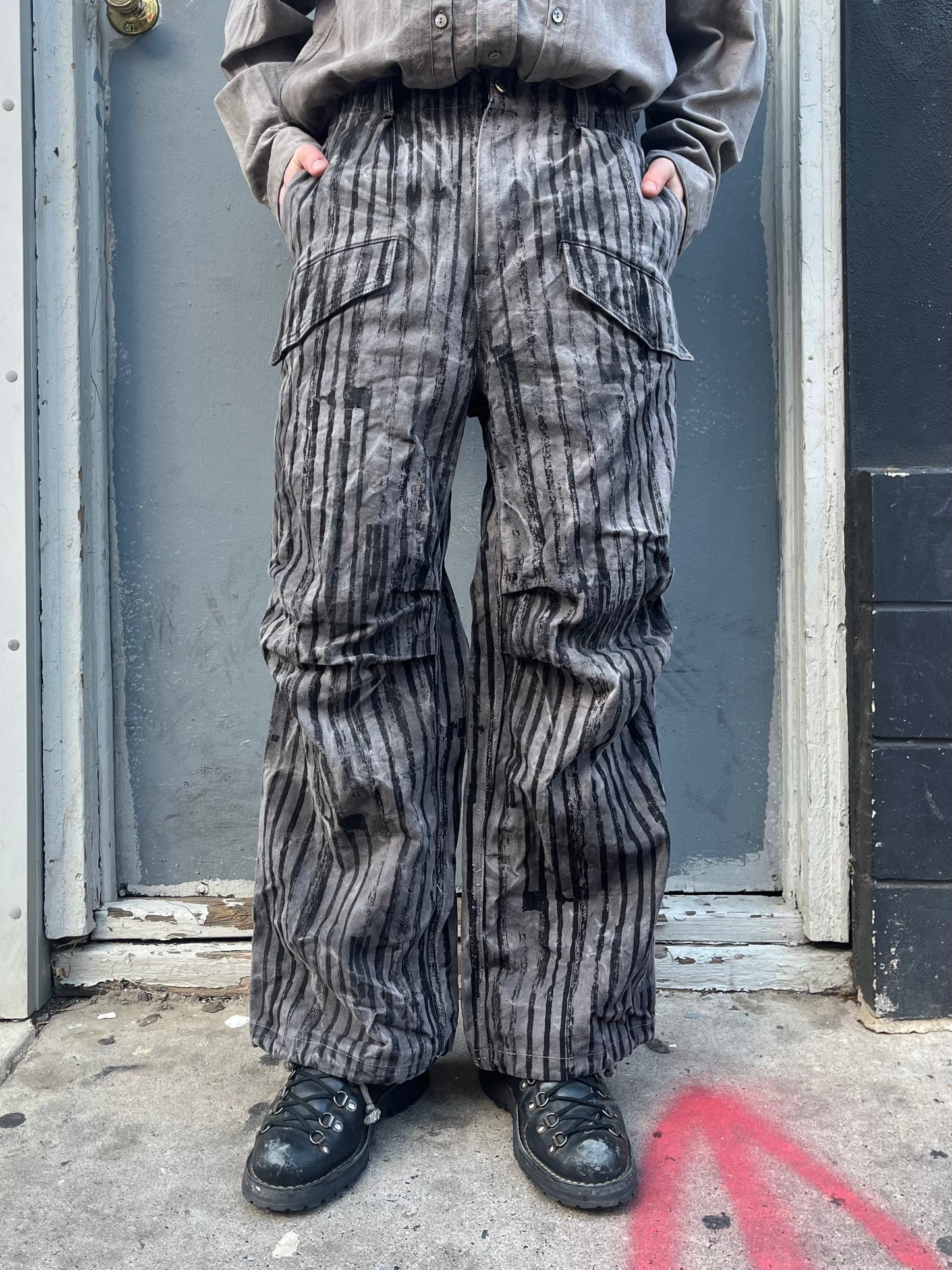 Utility Thwocket Pants - Acorn + Rust Dyed Stripe Denim