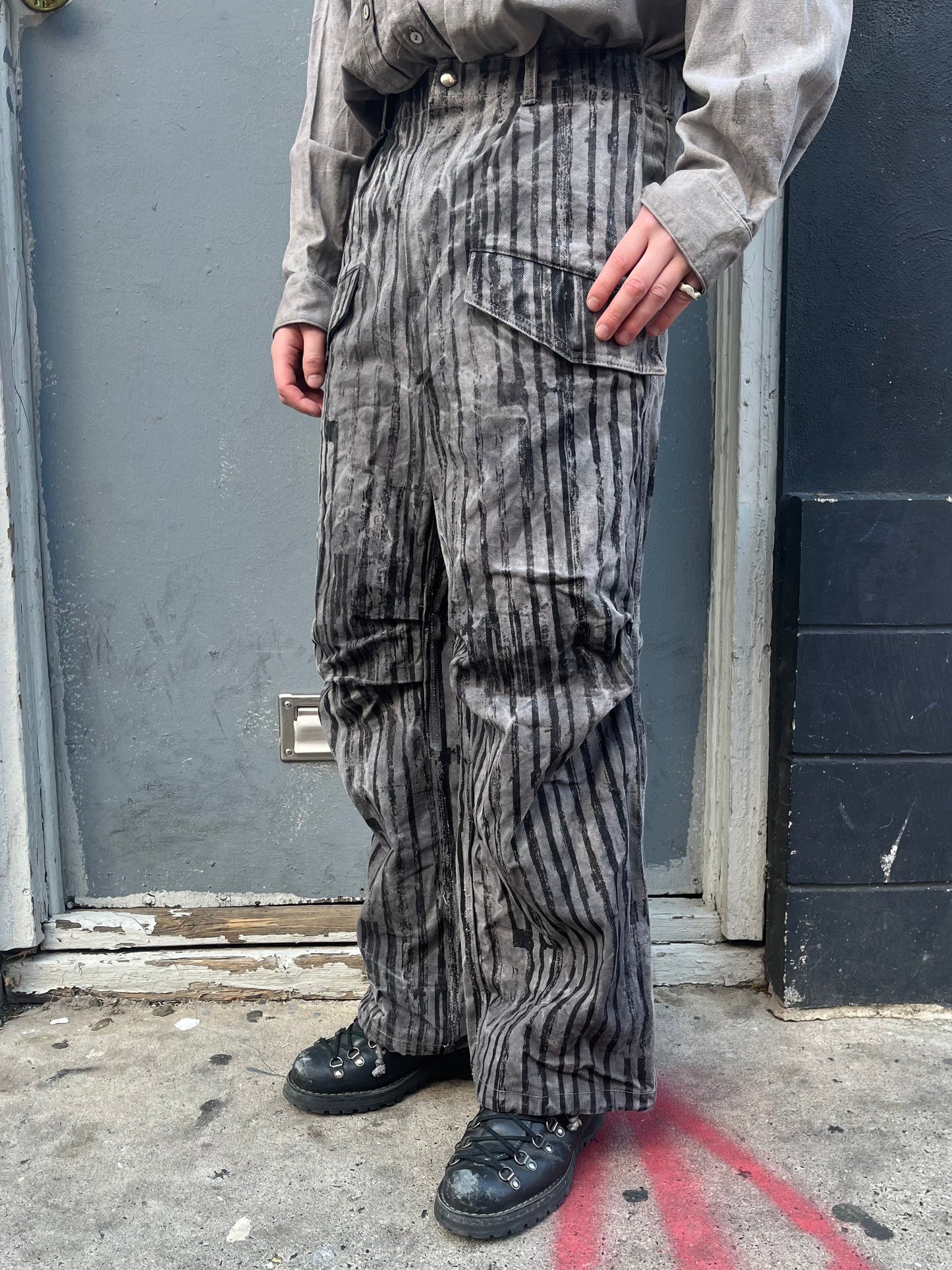 Utility Thwocket Pants - Acorn + Rust Dyed Stripe Denim