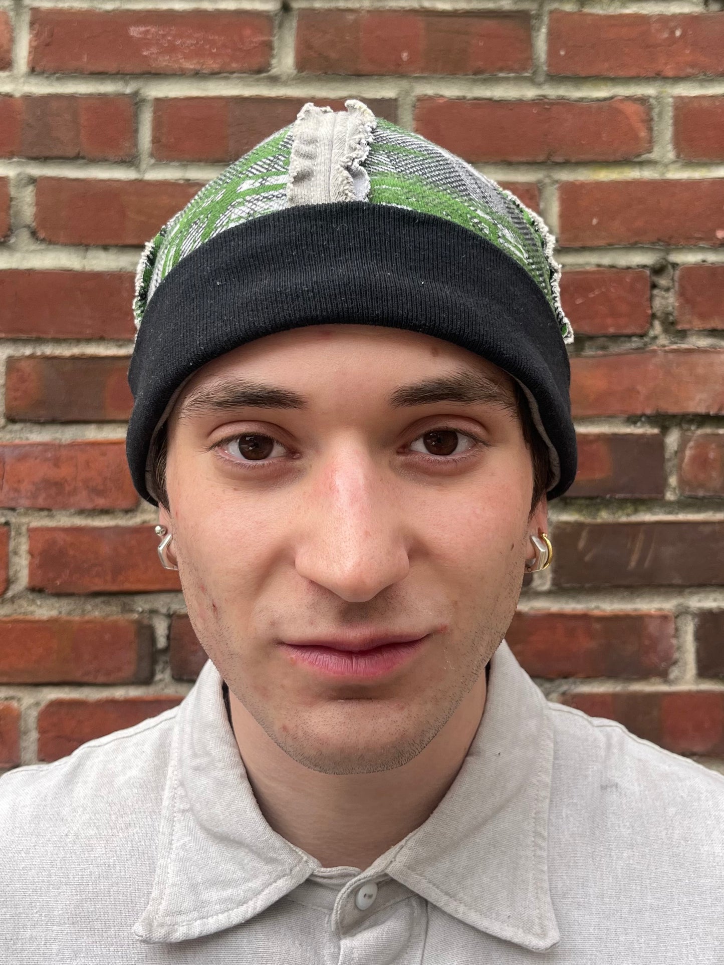 Crazy Plaid Knit Cap - Green - Black Tea + Rust Dye