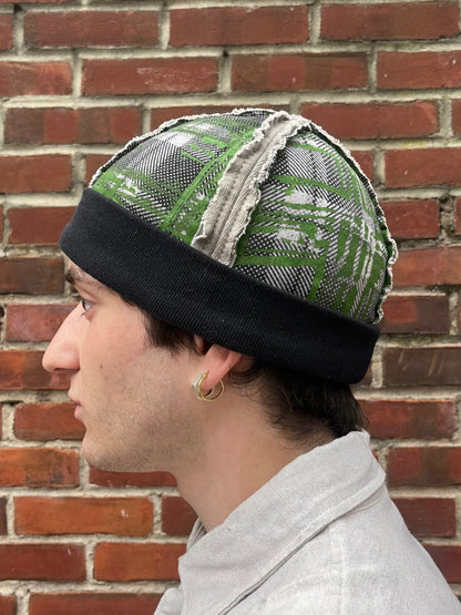 Crazy Plaid Knit Cap - Green - Black Tea + Rust Dye